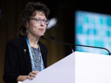 Mary Healy speaks at the International Eucharistic Congress in Budapest, Hungary, Sept. 9, 2021.